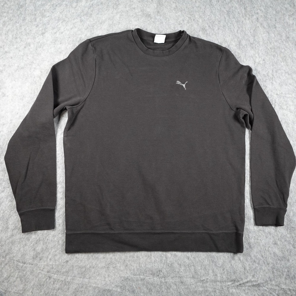 Puma Shirt Mens XL Black Ribbed Crewneck Long Sleeve Logo 892219-01 Cotton
